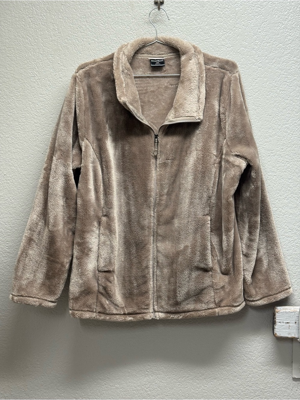Cozy Faux-Fur Zip Jacket - Taupe pit 27” L 32”